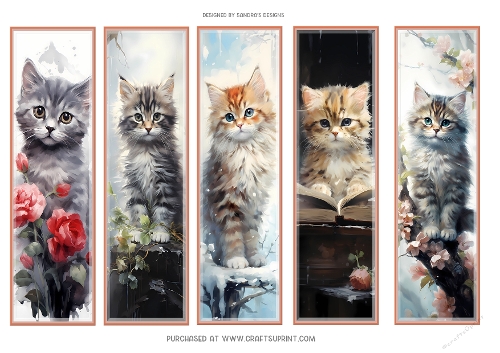 So cute cat 2x7ins printable bookmarks x 5 sheet 4