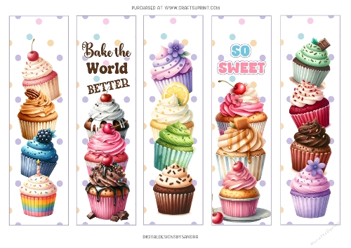 So sweet cupcakes 2x7ins 5 x bookmarks