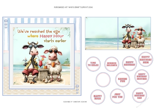 Happy Hour 6x6ins card front with tags & gift card