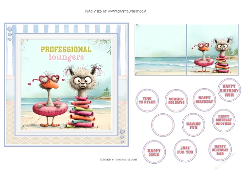 Professional Loungers 6x6ins card front with tags & gift card