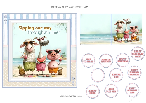 Summer Sipping 6x6ins card front with tags & gift card