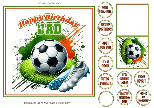 Football Fan 7x7ins card front birthday Dad with tags & gift card