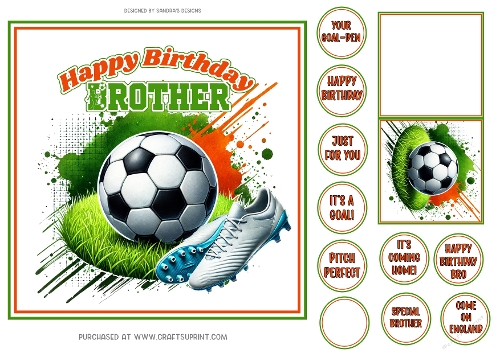Football Fan 7x7ins card front birthday Brother with tags & gift card