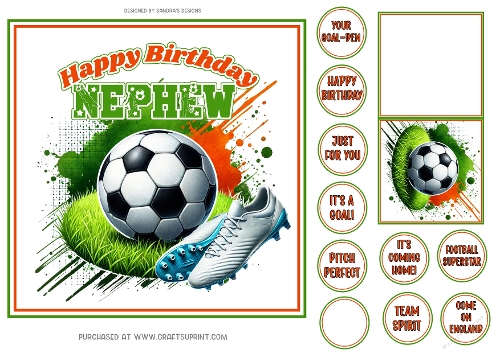 Football Fan 7x7ins card front birthday Nephew with tags & gift card