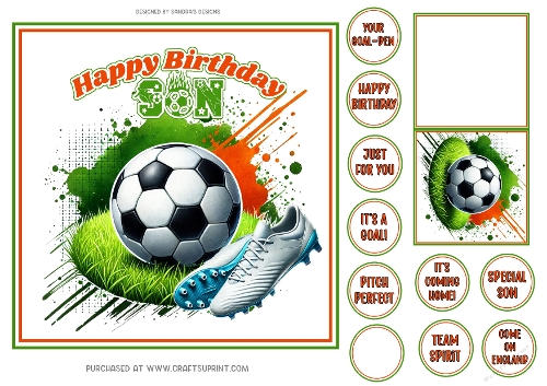 Football Fan 7x7ins card front birthday Son with tags & gift card