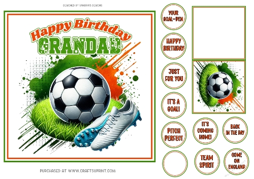 Football Fan 7x7ins card front birthday Grandad with tags & gift card