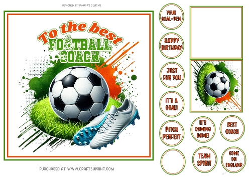 Football Fan 7x7ins card front Football Coach with tags & gift card