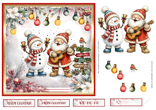 Carol Singing at Christmas 7x7ins Topper with decoupage & tags