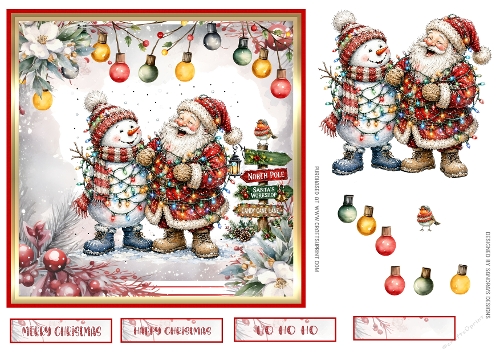 Christmas lights 7x7ins Topper with decoupage & tags