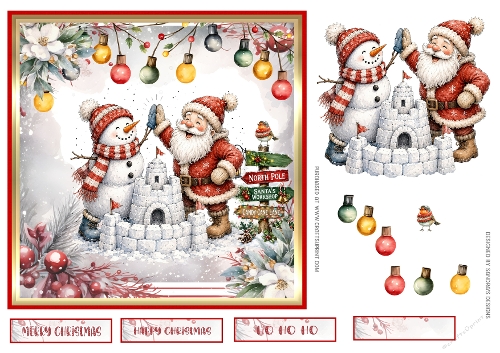 Christmas North Pole 7x7ins Topper with decoupage & tags