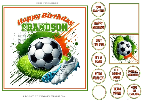 Football Fan 7x7ins card front birthday Grandson with tags & gift card