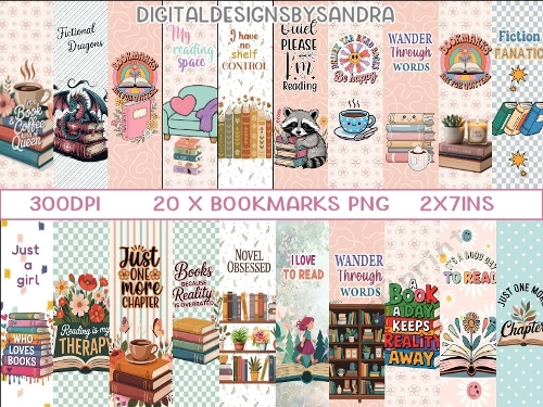 20 x Book Lover Bookmarks 2x7ins