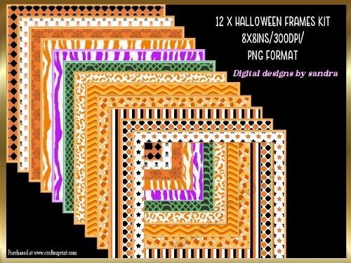 12 x 8x8ins Spooky time, Halloween Frames kit