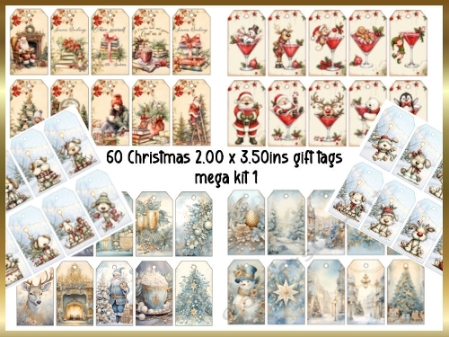 Christmas 60 x gift tags 2x3.5ins Vintage & Whimsical kit 2