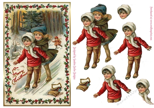 Vintage Christmas Scene Decoupage Topper 1