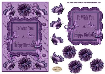 Purple Flowers & Butterflies Card Front