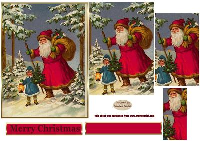 Christmas Vintage Santas on His Way Pyramid Topper