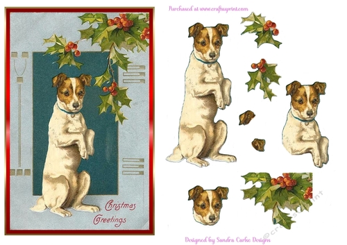 Vintage Christmas Dog Decoupage Topper