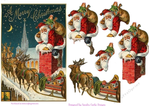 Vintage Father Christmas Decoupage Topper