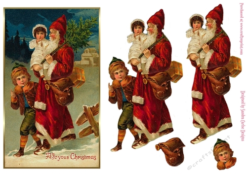 Father Christmas Vintage Decoupage Topper