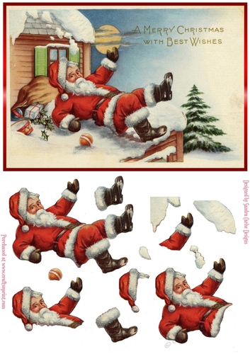 Christmas Santa Slipping in the Snow Topper