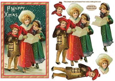 Christmas Vintage Carol Singing Decoupage Topper