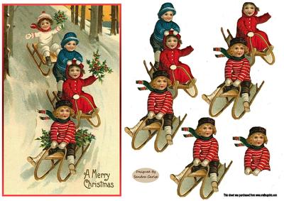 Vintage Sledging at Christmas decoupage topper