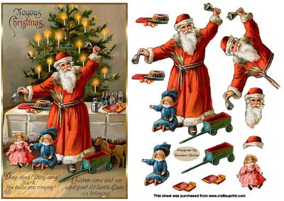 Joyous Christmas Vintage Santa Decoupage Topper
