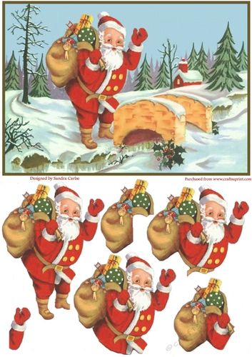 Christmas Santa in the Snow Decoupage Topper