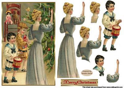 Vintage Christmas Tree Decoupage Topper