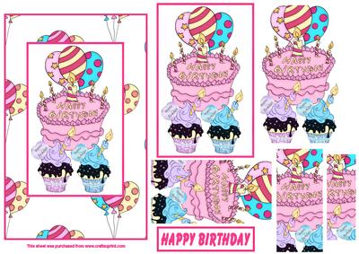 Happy Birthday cake pyramid card front