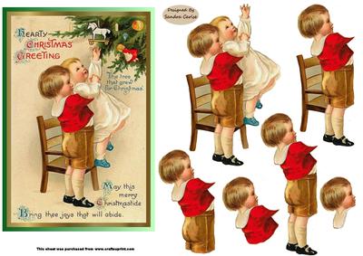 Vintage Children at Christmas Decoupage