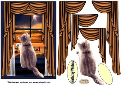 Grey cat at the Window Decoupage Topper