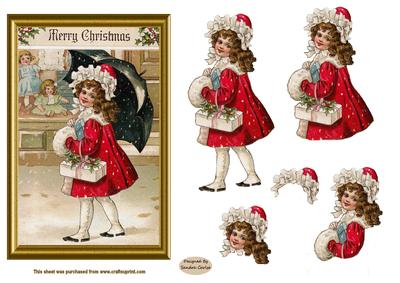 Christmas Girl in Red Vintage Decoupage Topper