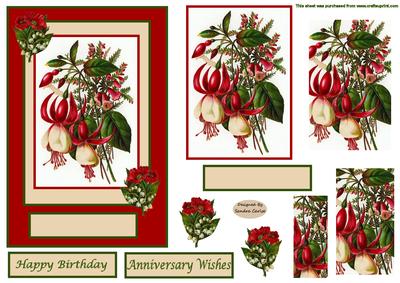 Pretty Vintage Birthday Flowers Pyramid/Decoupage Topper