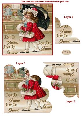 Christmas Vintage Girl in Red Scalloped Edge Topper
