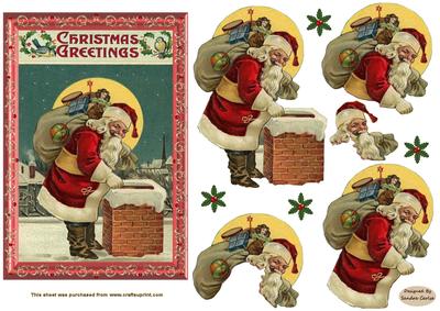 Christmas Santa down the Chimney Decoupage Topper