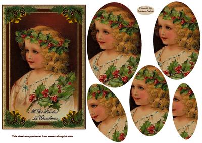 Vintage Christmas Girl Oval Pyramid Topper
