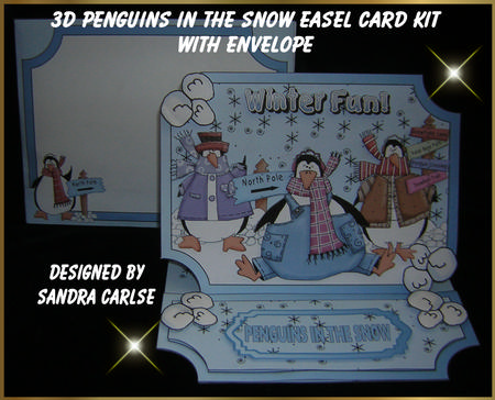 Christmas Penguins in the Snow Easel Card Kit with Envelope