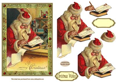 Vintage Santas Christmas List Decoupage Topper