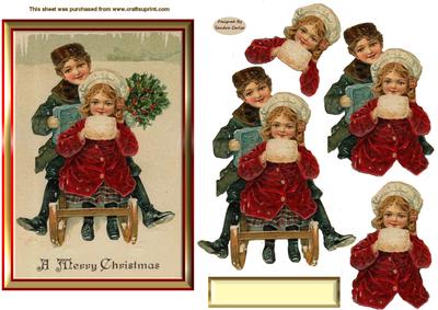 Sledging at Christmas Decoupage Topper