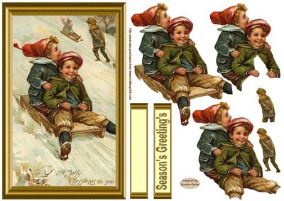 Christmas Vintage Sledging in the Snow Topper