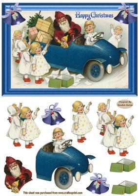 Christmas Santa & His Helpers Decoupage Topper