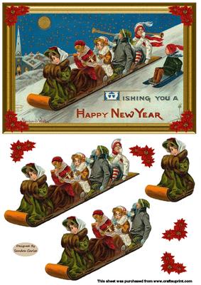 Vintage Sledging at Christmas Decoupage Topper