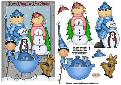 Christmas Play in the Snow Decoupage Topper