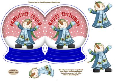 Christmas Snowman Snowglobe Shaped Card