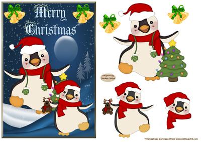 Christmas Penguins Having Fun Decoupage Topper