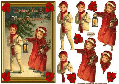 Christmas Vintage Children Decoupage Topper
