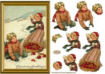 Christmas Fun in the Snow Decoupage Topper