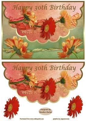 Beautiful Floral Scalloped Edge 30th Birthday Card Front